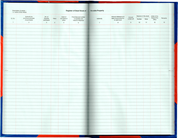 Uniprint Dead Stock Register internal pages