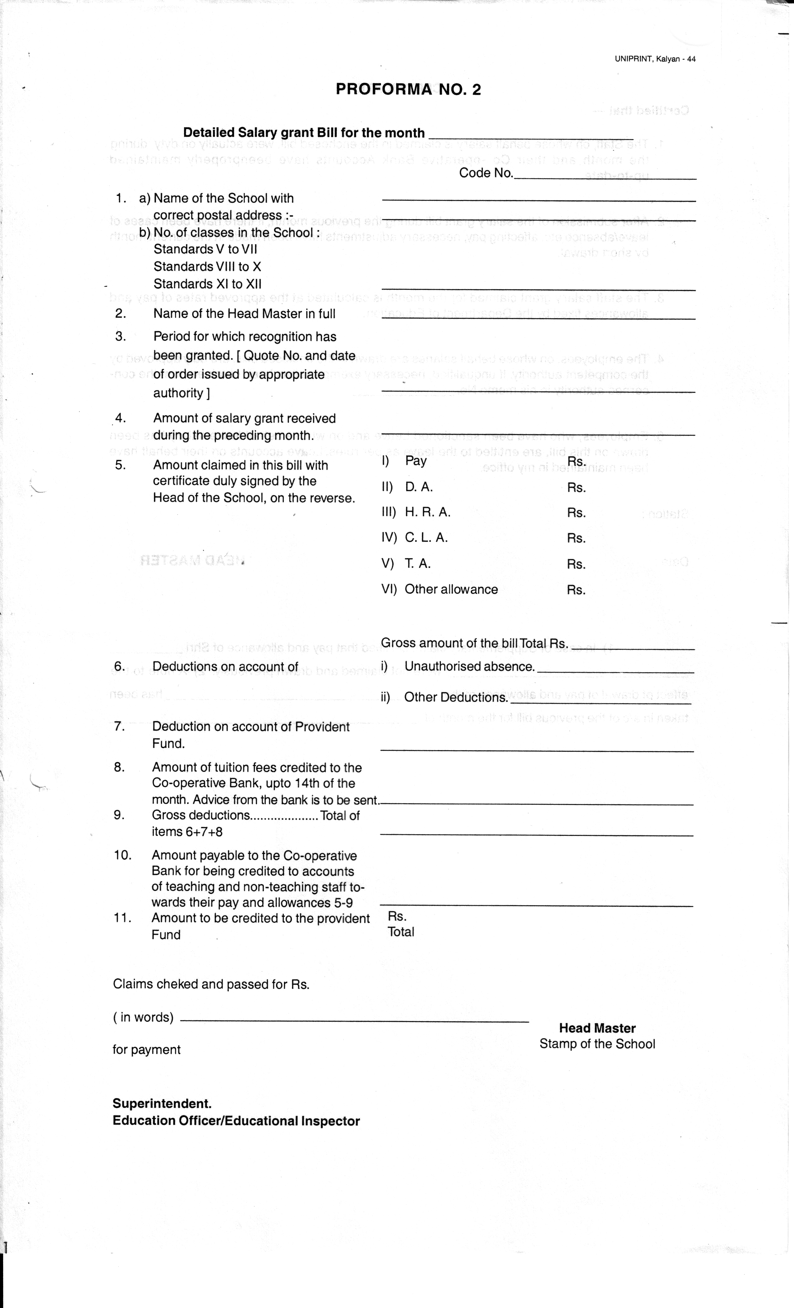 Uniprint Proforma No. 2