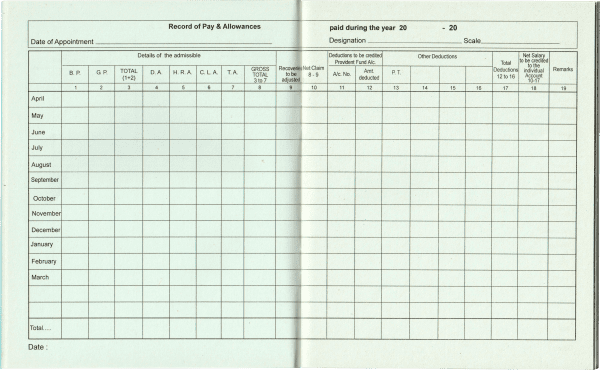 Uniprint Salary & Service Record Book Internal pages