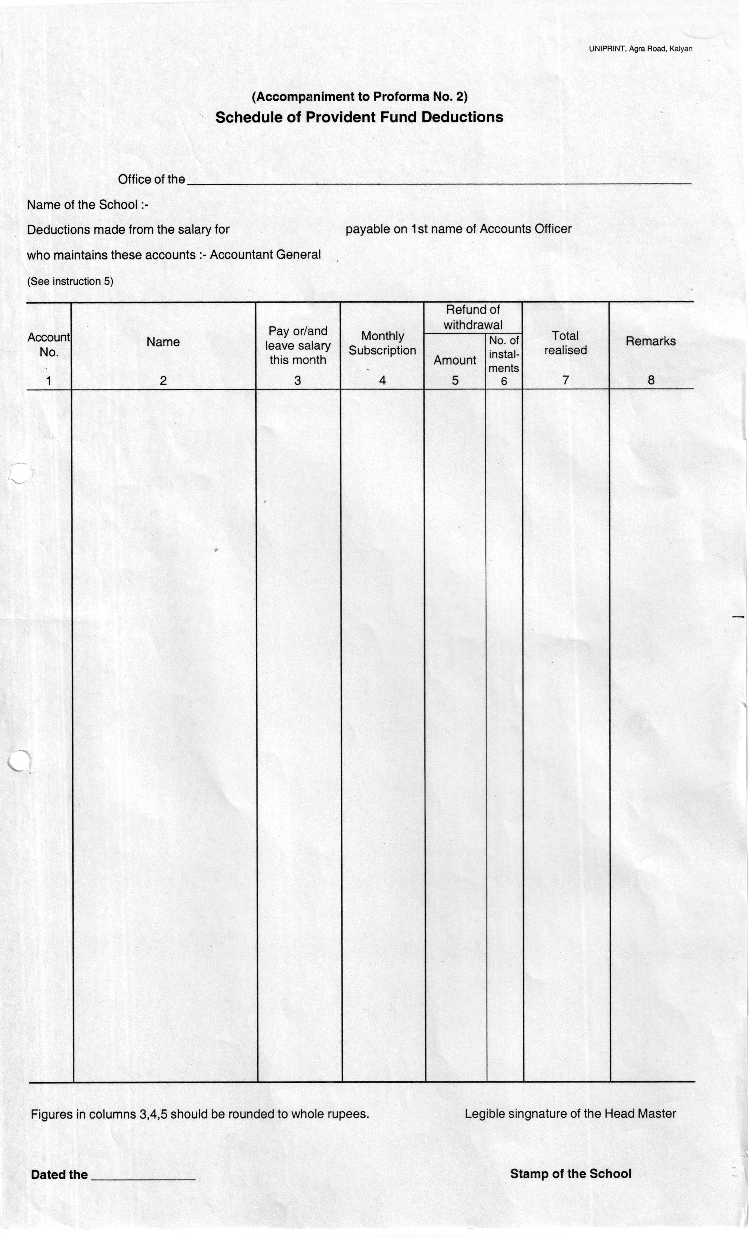 Uniprint Provident Tax Schedule