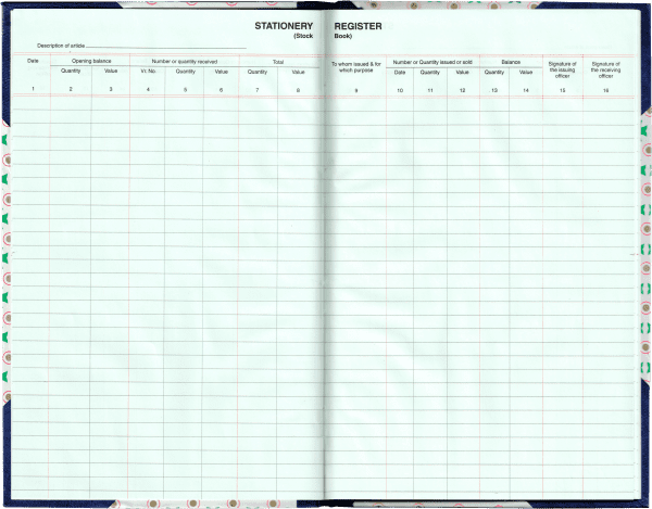 Uniprint Stationery Register internal pages