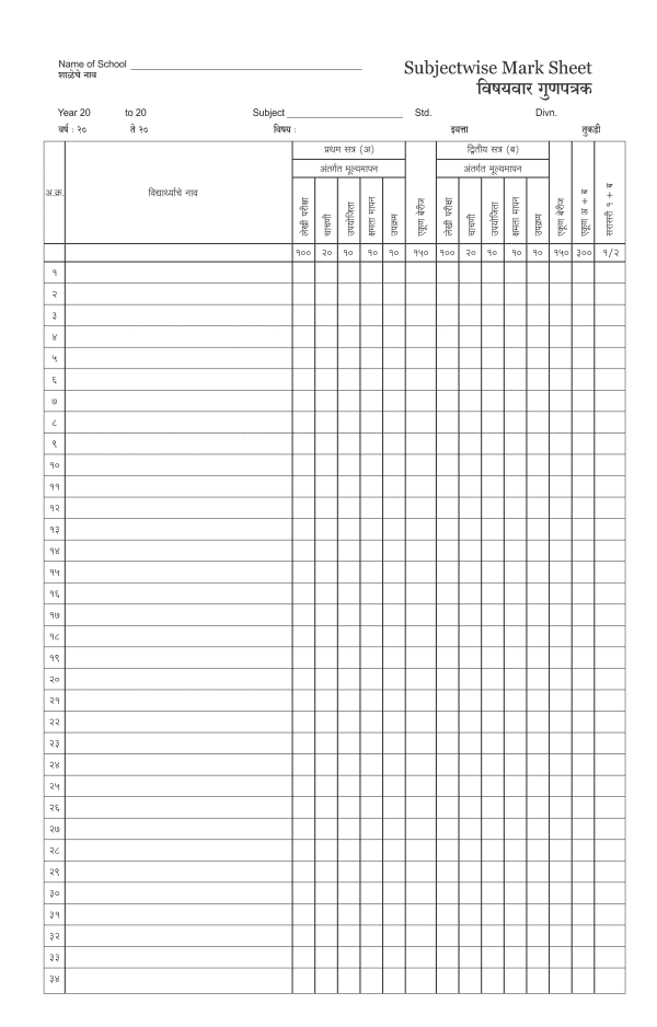 Uniprint Subjectwise Mark Sheet