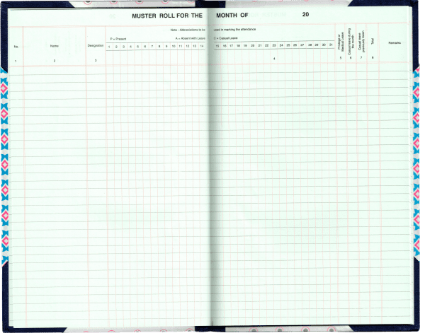 Unirprint Teachers Muster Roll internal pages